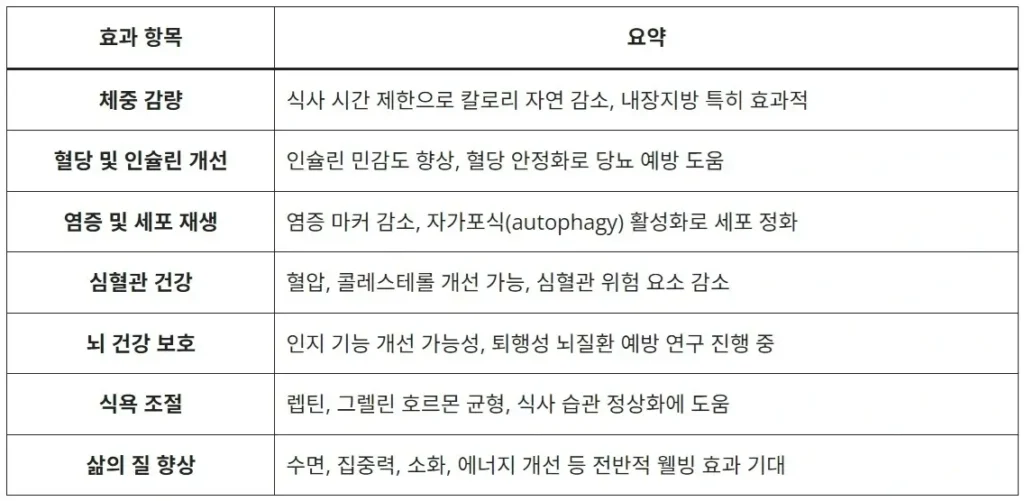 간헐적 단식 제대로 하려면 이것만 기억하세요 3 간헐적-단식-효과-요약-표